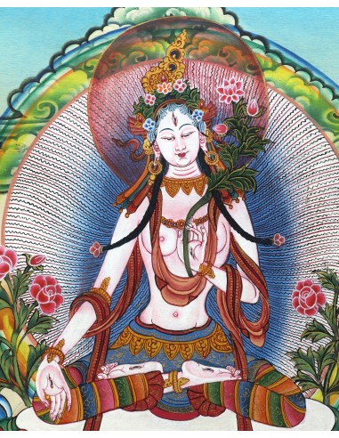 White tara long-life, healing, compassion, health, Thangka, cotton canvas, Mantra, Spirituality, Enlightenment