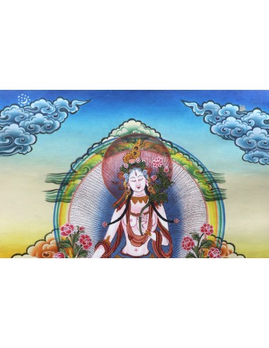 White tara long-life, healing, compassion, health, Thangka, cotton canvas, Mantra, Spirituality, Enlightenment