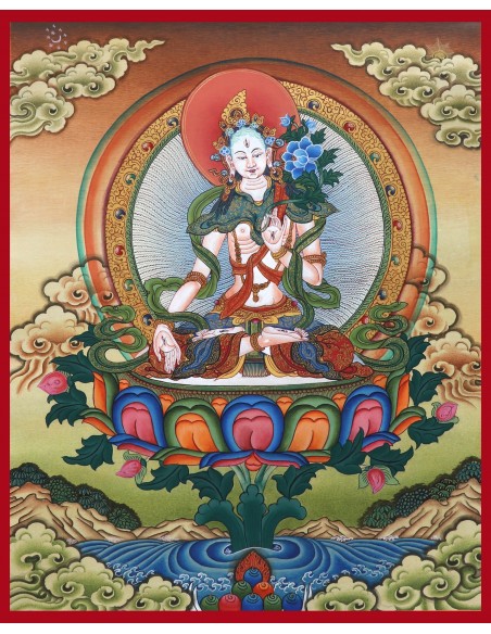White tara long-life, healing, compassion, health, Thangka, cotton canvas, Mantra, Spirituality, Enlightenment