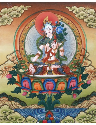 White tara long-life, healing, compassion, health, Thangka, cotton canvas, Mantra, Spirituality, Enlightenment