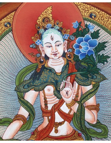 White tara long-life, healing, compassion, health, Thangka, cotton canvas, Mantra, Spirituality, Enlightenment