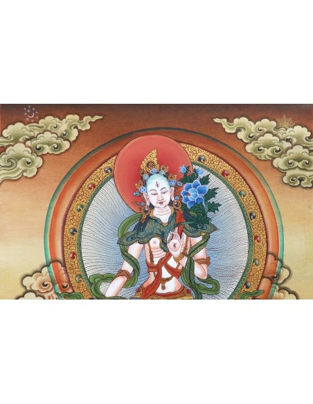 White tara long-life, healing, compassion, health, Thangka, cotton canvas, Mantra, Spirituality, Enlightenment