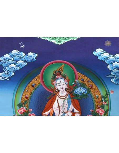 White tara long-life, healing, compassion, health, Thangka, cotton canvas, 24 karats pure gold, mineral and vegetable pigments