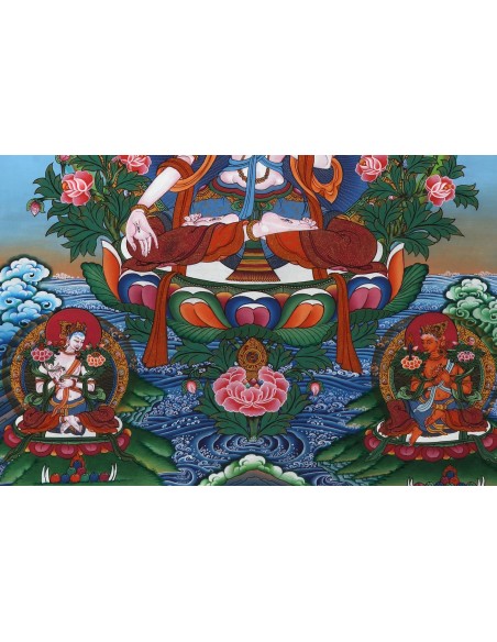 White tara long-life, healing, compassion, health, Thangka, cotton canvas, 24 karats pure gold, mineral and vegetable pigments
