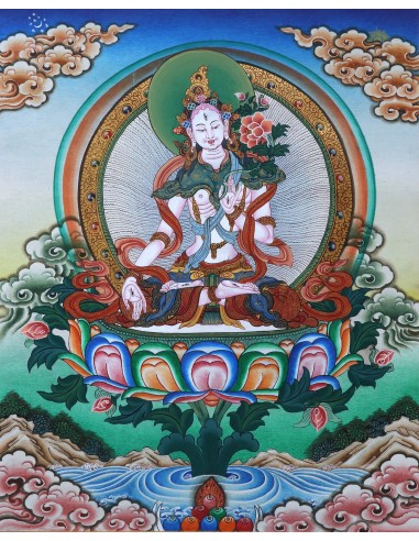White tara long-life, healing, compassion, health, Thangka, cotton canvas, Mantra, Spirituality, Enlightenment
