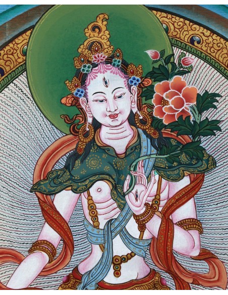White tara long-life, healing, compassion, health, Thangka, cotton canvas, Mantra, Spirituality, Enlightenment