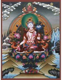 White tara long-life, healing, compassion, health, Thangka, cotton canvas, Mantra, Spirituality, Enlightenment