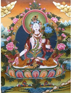 White tara long-life, healing, compassion, health, Thangka, cotton canvas, Mantra, Spirituality, Enlightenment