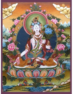 White tara long-life, healing, compassion, health, Thangka, cotton canvas, Mantra, Spirituality, Enlightenment 2