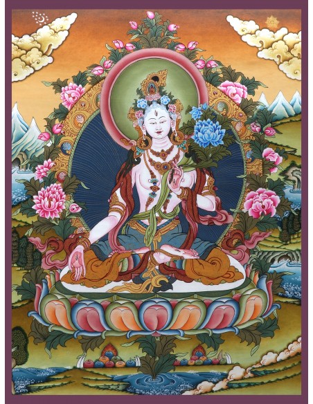 White tara long-life, healing, compassion, health, Thangka, cotton canvas, Mantra, Spirituality, Enlightenment