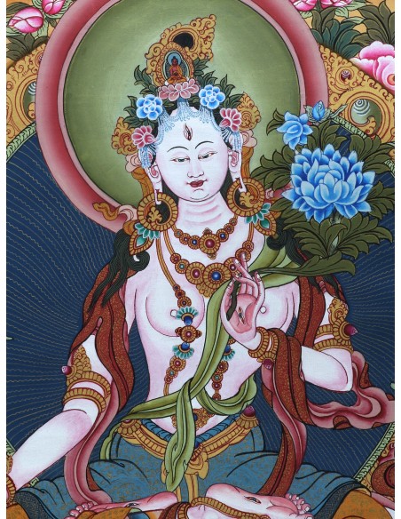 White tara long-life, healing, compassion, health, Thangka, cotton canvas, Mantra, Spirituality, Enlightenment