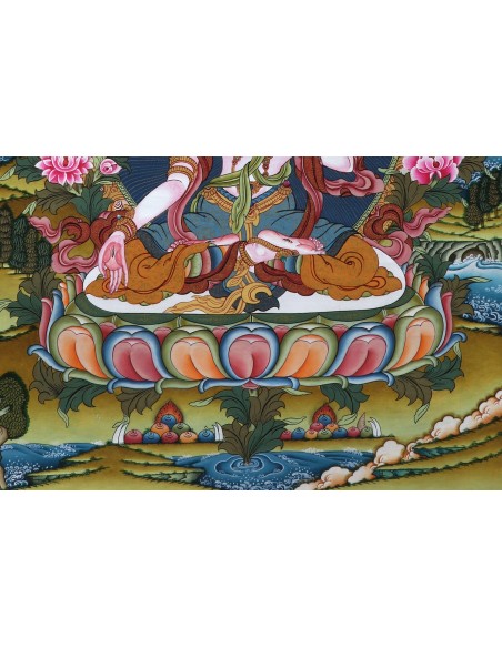 White tara long-life, healing, compassion, health, Thangka, cotton canvas, Mantra, Spirituality, Enlightenment