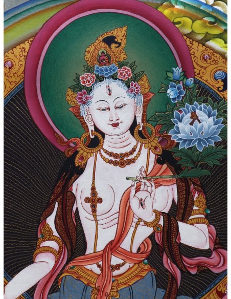 White tara long-life, healing, compassion, health, Thangka, cotton canvas, Mantra, Spirituality, Enlightenment