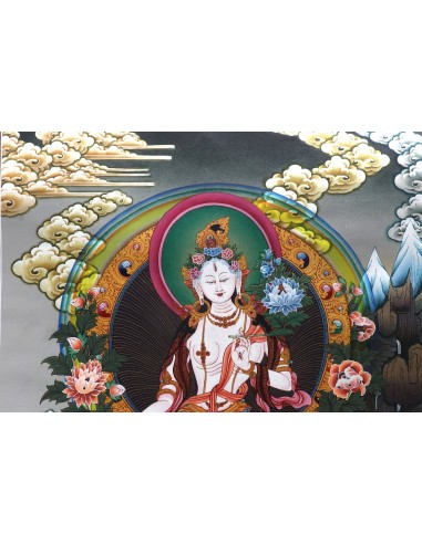 White tara long-life, healing, compassion, health, Thangka, cotton canvas, Mantra, Spirituality, Enlightenment