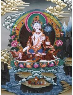 White tara long-life, healing, compassion, health, Thangka, cotton canvas, Mantra, Spirituality, Enlightenment 2