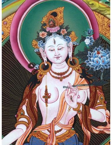 White tara long-life, healing, compassion, health, Thangka, cotton canvas, Mantra, Spirituality, Enlightenment