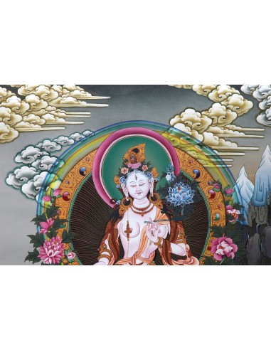 White tara long-life, healing, compassion, health, Thangka, cotton canvas, Mantra, Spirituality, Enlightenment
