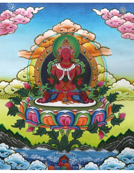 Amitayu, Amitayus diety of longevity Thangka Painting 20"x16"