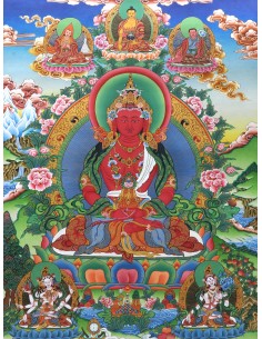 Tse Lha Nam Sum with Amitayus, Amitayus deity of longevity, White Tara (Drolkar),  Ushnishavijaya (Namgyalma), compassionate god 2