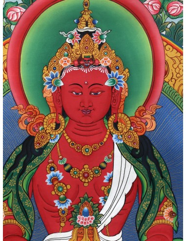 Tse Lha Nam Sum with Amitayus, Amitayus deity of longevity, White Tara (Drolkar),  Ushnishavijaya (Namgyalma), compassionate god