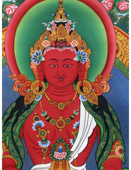 Tse Lha Nam Sum with Amitayus, Amitayus deity of longevity, White Tara (Drolkar),  Ushnishavijaya (Namgyalma), compassionate god