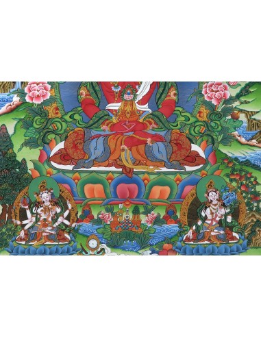 Tse Lha Nam Sum with Amitayus, Amitayus deity of longevity, White Tara (Drolkar),  Ushnishavijaya (Namgyalma), compassionate god