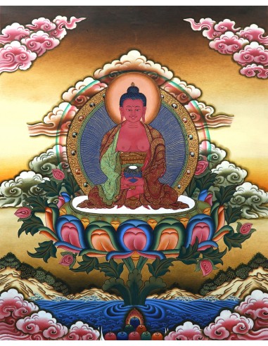 Buddha of Unmeasured Life, Buddha of the Western Paradise, handmade thangka art painting