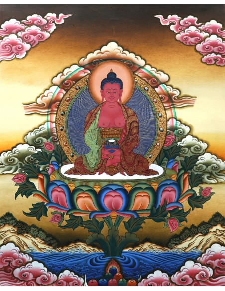Buddha of Unmeasured Life, Buddha of the Western Paradise, handmade thangka art painting
