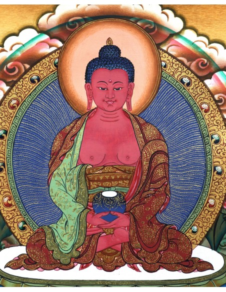 Buddha of Unmeasured Life, Buddha of the Western Paradise, handmade thangka art painting