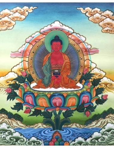 Buddha of the Western Paradise, 24K pure gold details, enlightenment, dharma, buddhism, namo amitabha, pure land, compassion