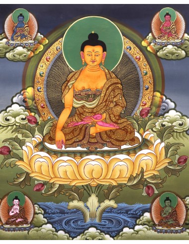 24 karat gold, mineral and vegetable pigments, handmade thangka art painting gift from Nepal, Tathagata, Buddha, Bhagavat, Sugat