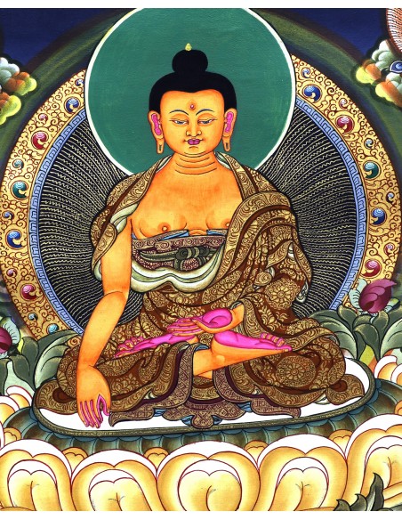 24 karat gold, mineral and vegetable pigments, handmade thangka art painting gift from Nepal, Tathagata, Buddha, Bhagavat, Sugat
