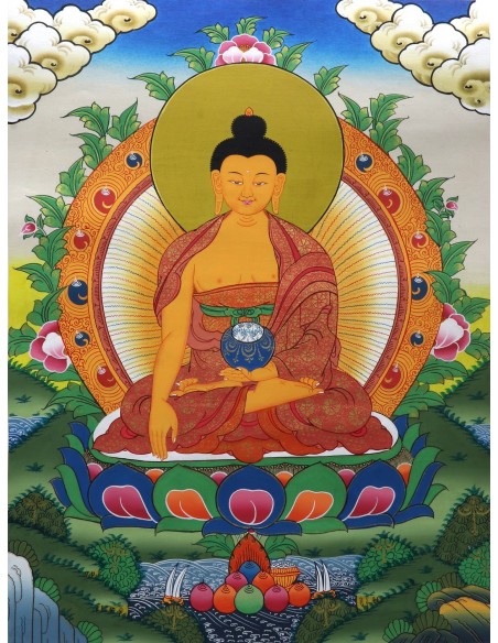 Gautam Buddha, Buddha, Siddhartha Gautam, Lord Buddha Thangka, cotton canvas, 24 karat gold, Enlightenment