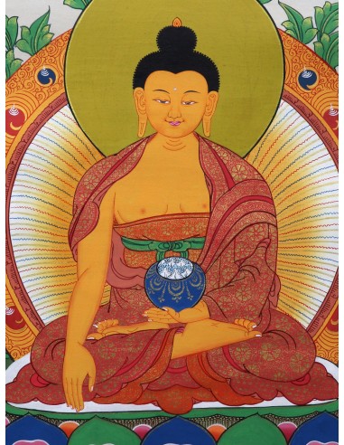 Gautam Buddha, Buddha, Siddhartha Gautam, Lord Buddha Thangka, cotton canvas, 24 karat gold, Enlightenment