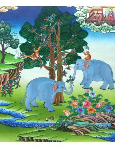 Four Kind-hearted Friends Thangka, Four Generous Friends Thangka, Four Devoted Friends Thangka, Four Friends Elephant, monkey, r 2