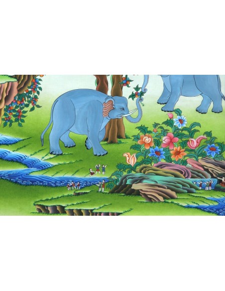 Four Kind-hearted Friends Thangka, Four Generous Friends Thangka, Four Devoted Friends Thangka, Four Friends Elephant, monkey, r