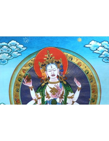 the elimination of obstacles, and the attainment of long life and wisdom, Victorious Lady, three faces and eight arms, 24k gold