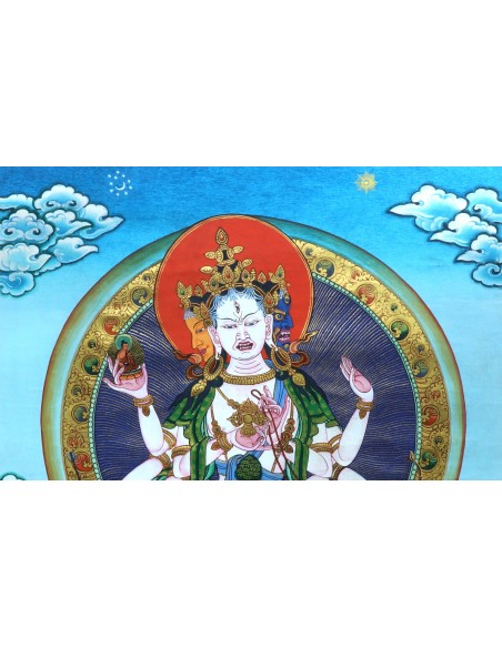 the elimination of obstacles, and the attainment of long life and wisdom, Victorious Lady, three faces and eight arms, 24k gold