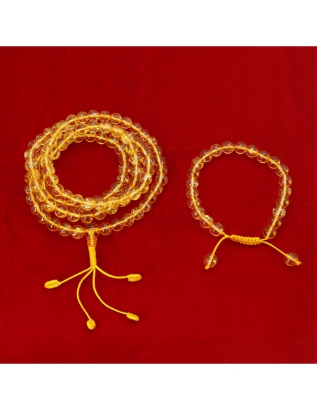Citrine Japa mala and bracelet set, spiritual properties that promote positive energy and reduce depression in the wearer's life