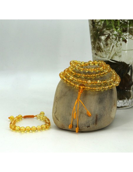 Citrine Japa mala and bracelet set, spiritual properties that promote positive energy and reduce depression in the wearer's life