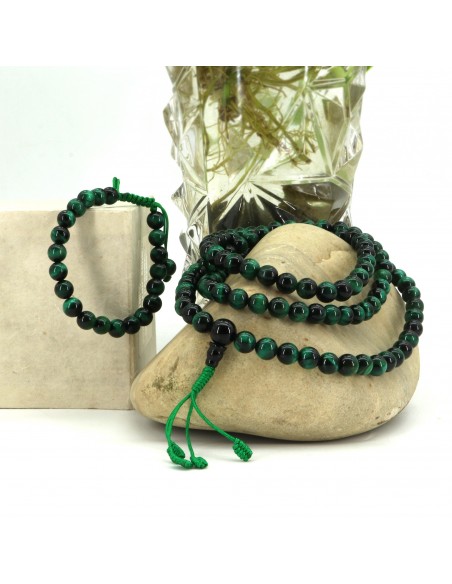 Green tiger eye beads Mala and yoga bracelet, root chakra, good understanding stone, semi-precious gemstone, Buddhist, threaded