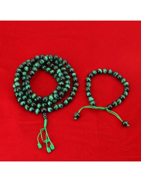 Green tiger eye beads Mala and yoga bracelet, root chakra, good understanding stone, semi-precious gemstone, Buddhist, threaded