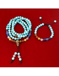 Turquoise 8mm beads size Seven Chakra Japa Mala Set, crown, third eye, throat, heart, solar plexus, sacral and root chakra, 0.5m