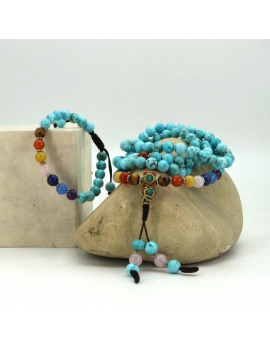 Turquoise 8mm beads size Seven Chakra Japa Mala Set, crown, third eye, throat, heart, solar plexus, sacral and root chakra, 0.5m