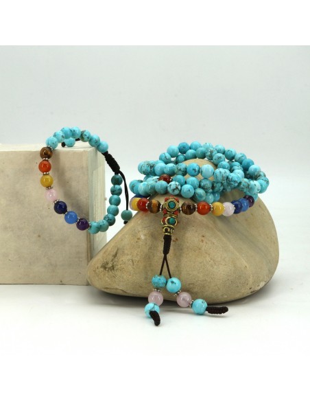 Turquoise 8mm beads size Seven Chakra Japa Mala Set, crown, third eye, throat, heart, solar plexus, sacral and root chakra, 0.5m