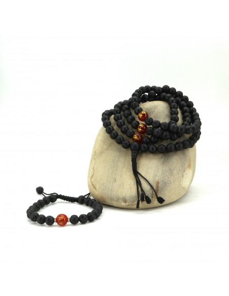 Lava Japa Mala and Bracelet Set/ Chanting Beads, buddhist beads, mantras, meditation,  Anxiety reduction, unisex relief