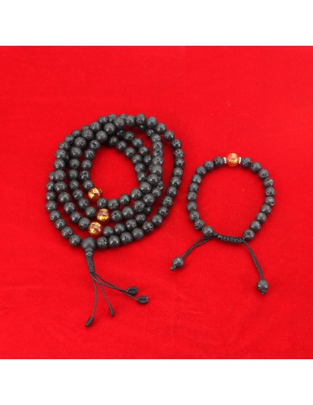 Lava Japa Mala and Bracelet Set/ Chanting Beads, buddhist beads, mantras, meditation,  Anxiety reduction, unisex relief