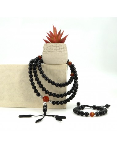 Black onyx beads Mala and calming yoga bracelet, root chakra, balance yin, and yang semi-precious gemstone, Buddhist,thread bead