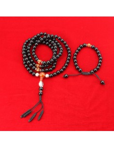 Black onyx beads Mala and calming yoga bracelet, root chakra, balance yin, and yang semi-precious gemstone, Buddhist,thread bead