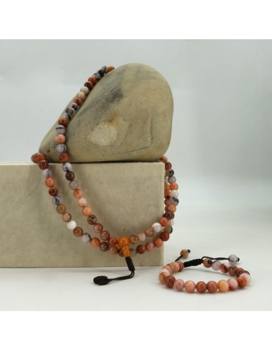 Pink Botswana Agate Japa mala and bracelet beads, heart chakra 108 beads japa and 22 beads bracelet, prayers beads,buddhist japa